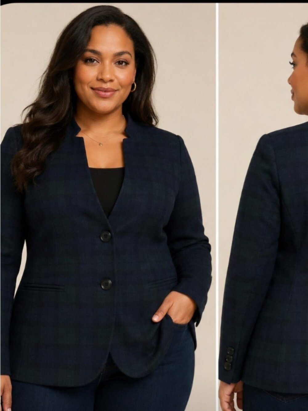 Talbots Womens Size 8 Blue Green Plaid Blazer Wool Blend Preppy Equestrian